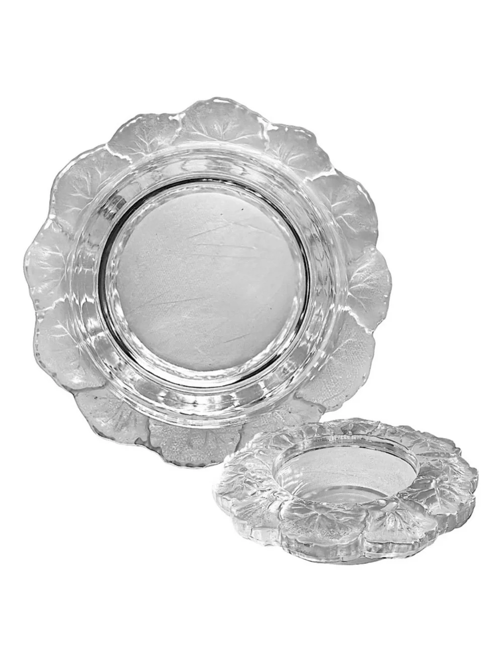LALIQUE PARIS Inspired Vintage Clear Glass Crystal Pillar Candle Holder 6.5”